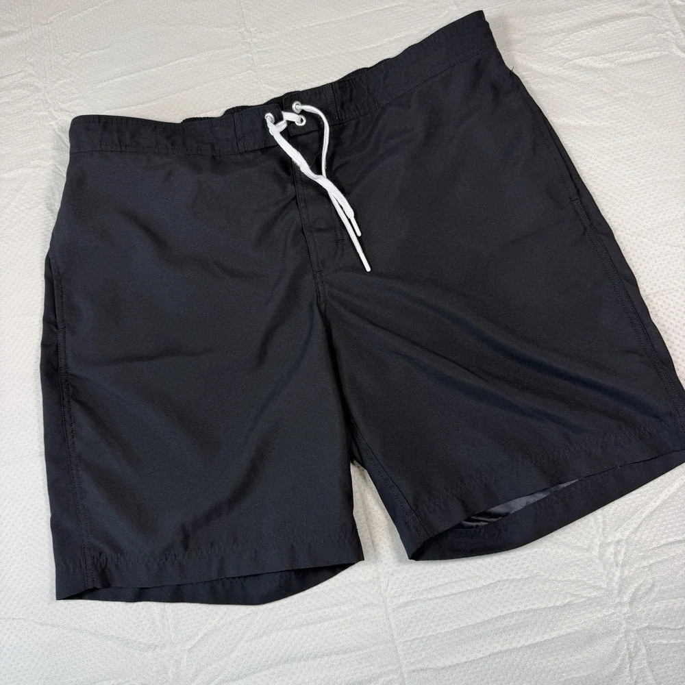 Lands End Mens Swim Trunks XL 40-42 Black Board Shorts Mesh Lining Drawstring